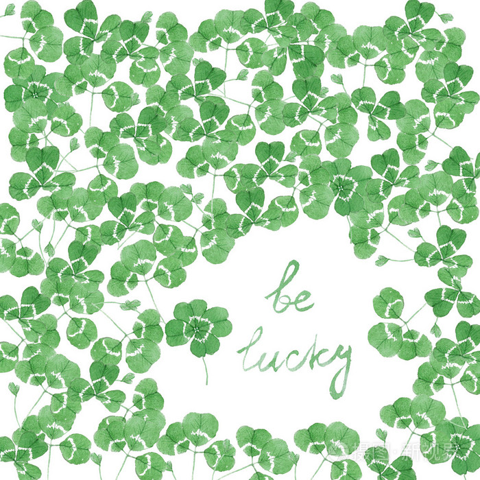 明信片是水彩幸运四叶草照片-正版商用图片1k01av-摄图新视界