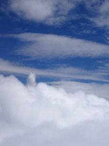 在蓝天中的上面和下面的蓬松云