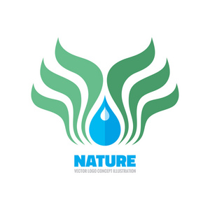 自然生态矢量标志概念插图。 叶子和口水