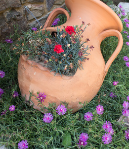 希腊粘土安弗拉与花