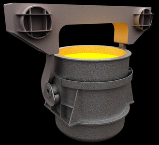 矢量金属罐, 钢包素描卡通孤立铸造-熔融金属从钢包