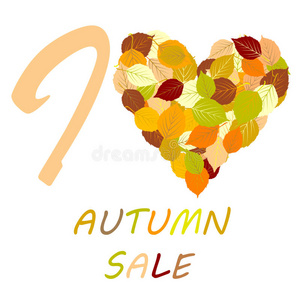 带叶子的插图和信息我爱秋天的销售