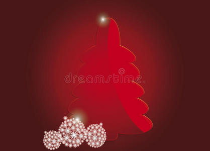 红色圣诞树，白色球体