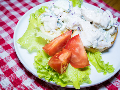 意大利 ciabatta pollo 沙拉配鸡肉和西红柿菜