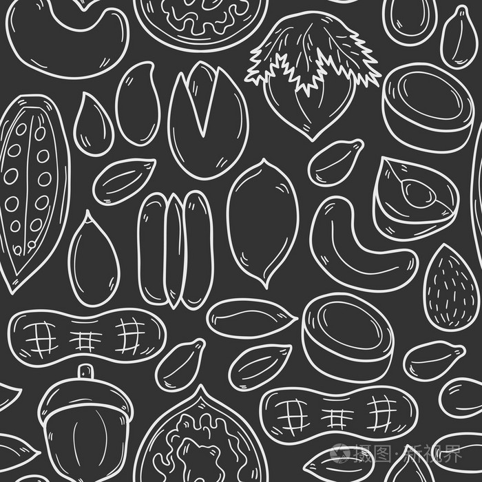 带有卡通手绘物体的果仁主题的密封背景插画-正版商用图片1k24mb-摄图