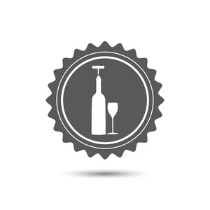 老式的会徽奖牌。矢量图标相关葡萄酒包括酒瓶 酒杯 开瓶器。经典的平面图标。矢量