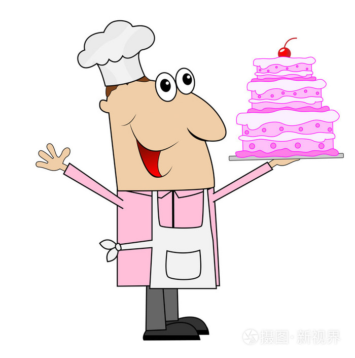 男性的糕点师傅用手里的蛋糕