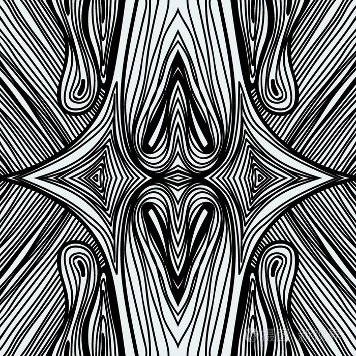 无缝的单色卷曲抽象涂鸦图案-黑色和白色设计