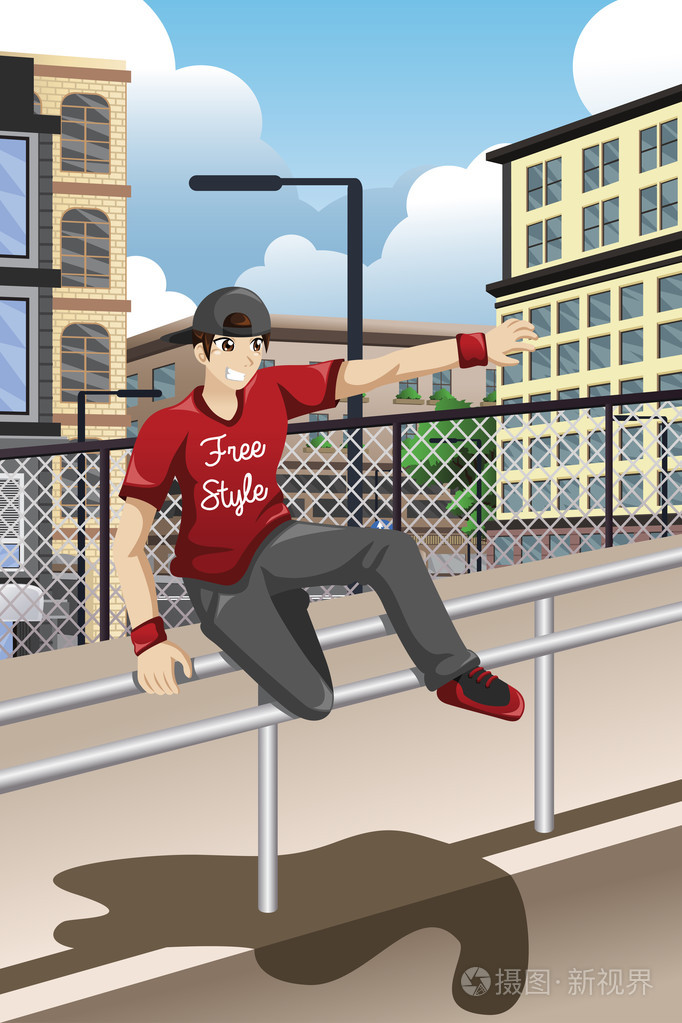 跑酷运动员跳过扶手