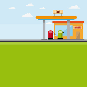 加油站与泵和现金建设与背景照片