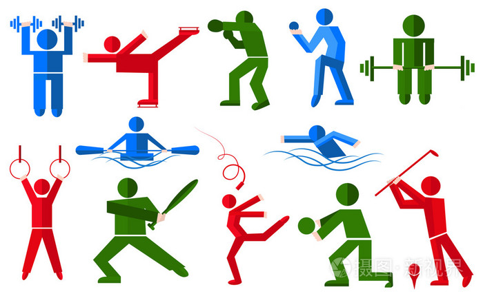 各种姿势的运动员拳击运动员滑冰运动员