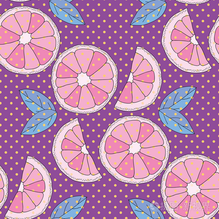 矢量紫色无缝模式.橘子和点