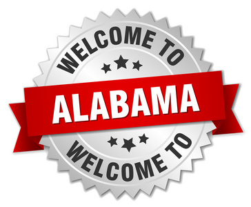 阿拉巴马州3D银色徽章与红色丝带