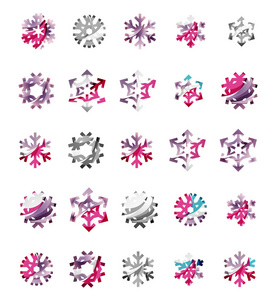 集抽象多彩雪花标志图标 冬天概念 清洁的现代几何设计