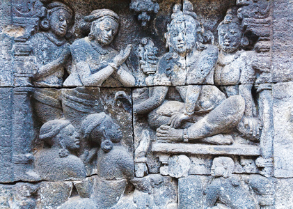 用石头雕刻，马格朗，Java 的婆罗浮屠佛教寺庙