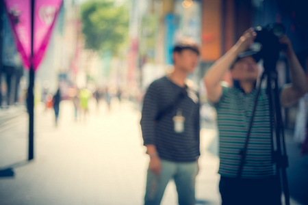 散景模糊图像的韩国首尔城市街道