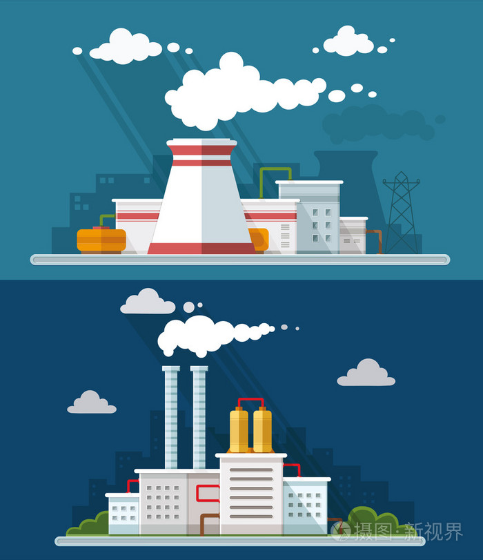 工业景观集.核发电厂和工厂插画-正版商用图片1k2z9j-摄图新视界