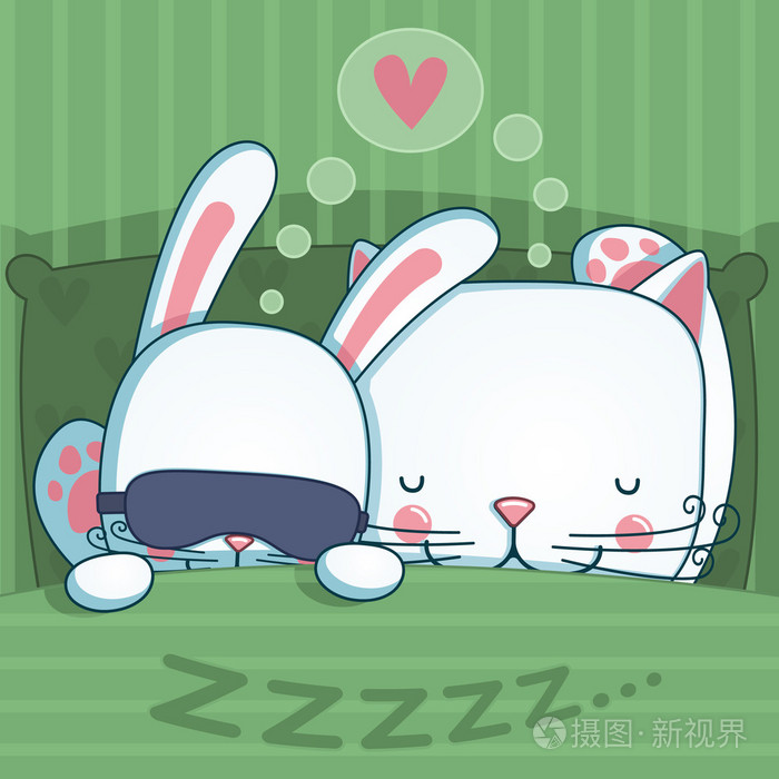 甜蜜的早晨,野兔和猫在情人节那天