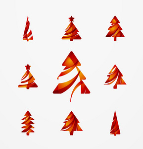 集抽象圣诞树图标 商业标志概念 清洁的现代光泽的设计
