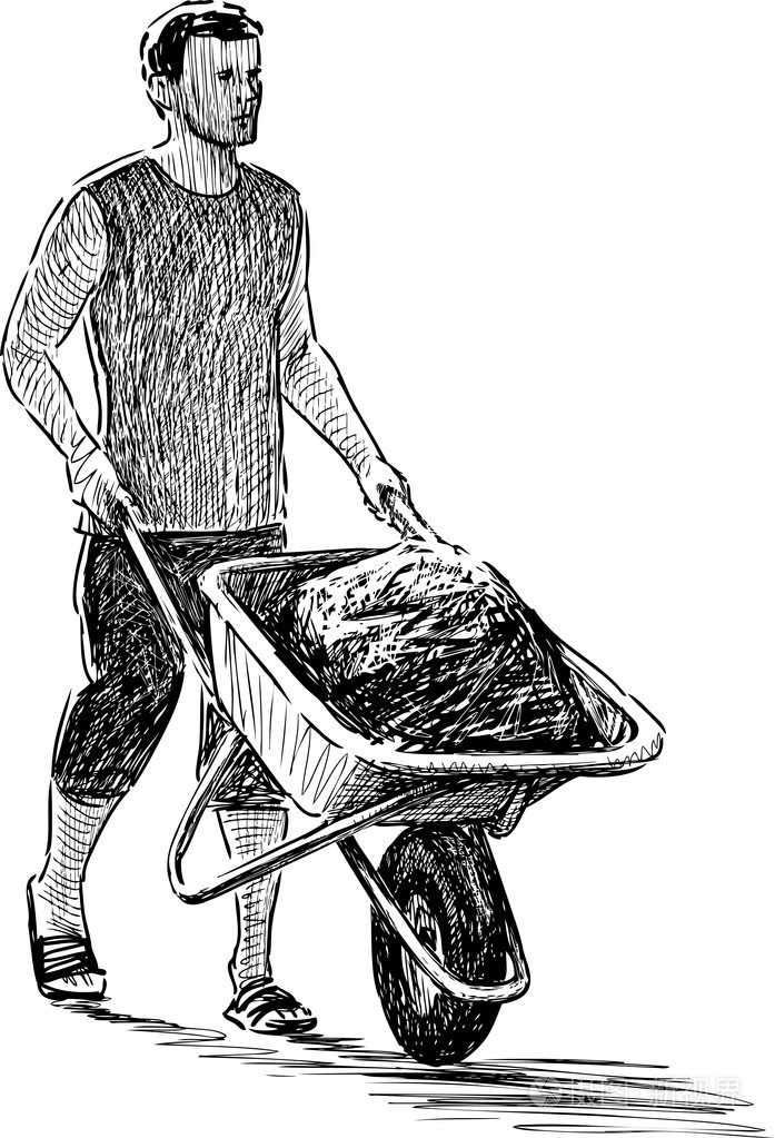 独轮车的男人插画-正版商用图片1k3eo3-摄图新视界