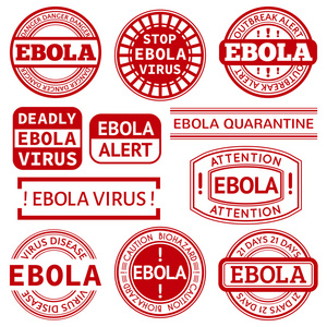 在白色背景上的红色邮票与埃博拉病毒概念文本设置