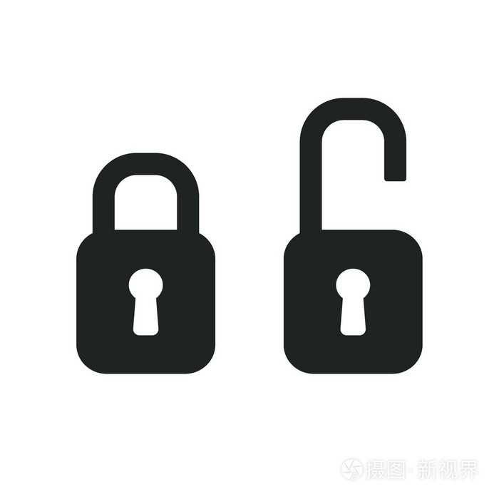 矢量孤立在白色背景上的黑色锁