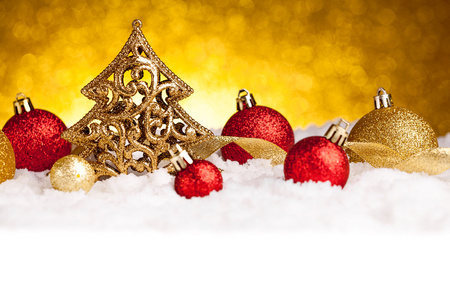金饰 红色金色圣诞枞树装饰
