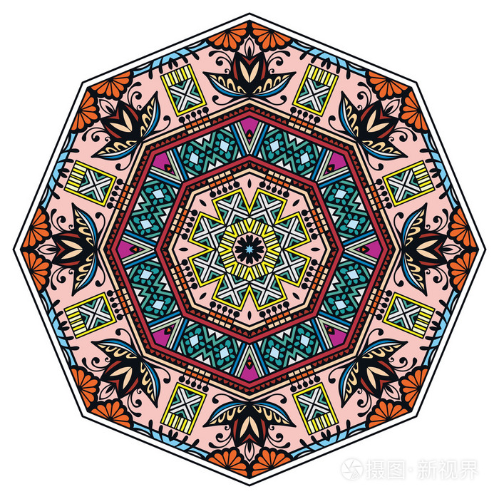 圆的装饰, 部落民族阿拉伯印度风格, 八曼荼罗指出圆形抽象花卉图案