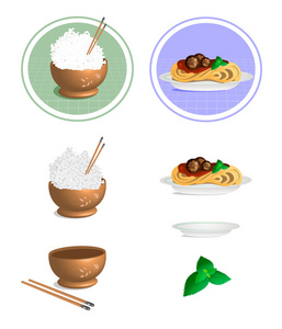 矢量图的饭碗 筷子和面食