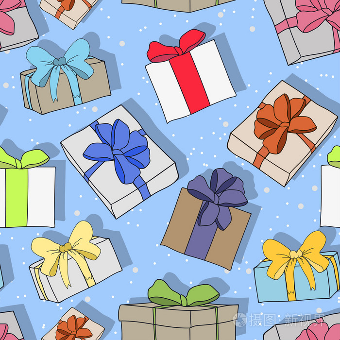 天衣无缝,五彩缤纷的节日图案,带有礼物和惊喜
