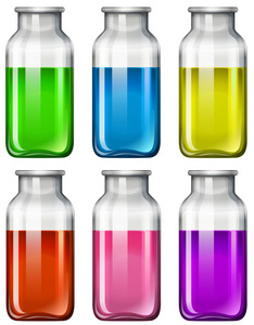 组的彩色液体的玻璃瓶