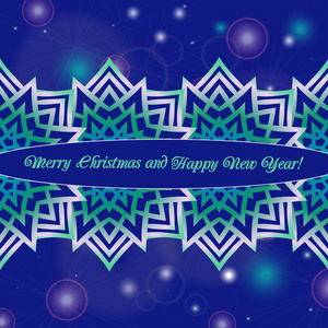 圣诞节和新年假期符号华丽卡星在现代风格中的冬季背景上。深蓝色颜色