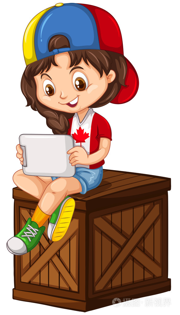 在平板电脑上玩的小女孩