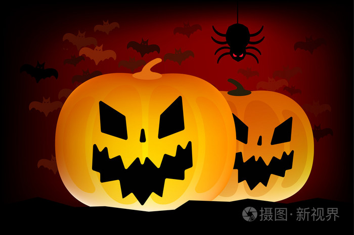 白色背景上孤立的两个矢量万圣节南瓜头