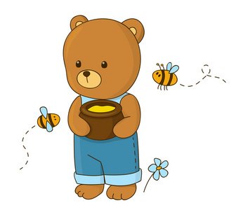 可爱的小熊与蜜蜂和蜂蜜