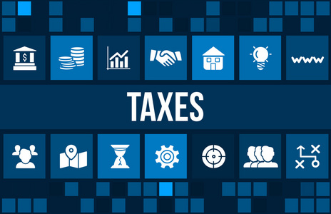 税收概念图像与业务图标和 copyspace