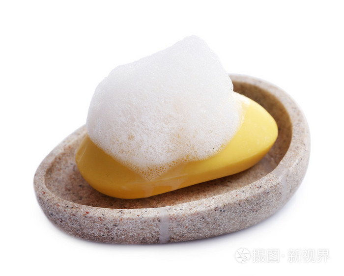 肥皂与孤立在白色的泡沫