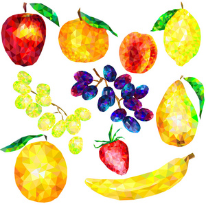 在白色背景上的水果三角形一大套照片