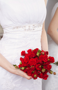 汉代的红色婚礼花束的新娘图片