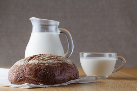 健康早餐的概念。面包和牛奶
