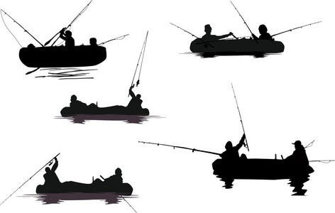 渔民和渔船的剪影