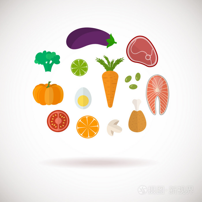 矢量彩色健康食品图标集