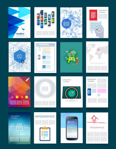 模板。设计方案集的 Web 邮件，小册子。移动技术，信息图表概念