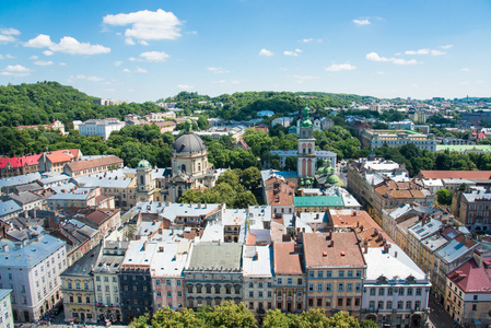 从市政厅，利沃夫，乌克兰利沃夫中心全景图