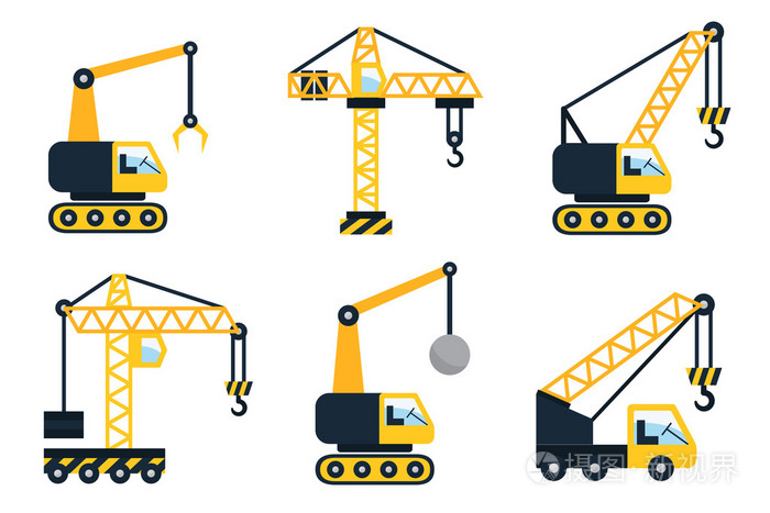类型的起重机.平面矢量图插画-正版商用图片1k5coj-摄图新视界
