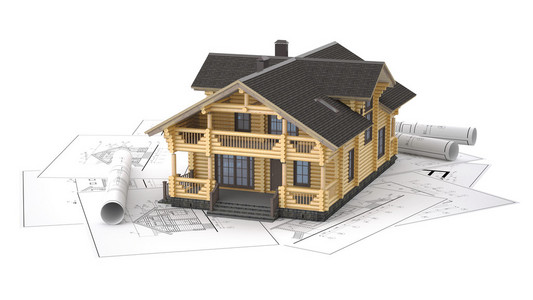 模型的背景图纸上的木屋
