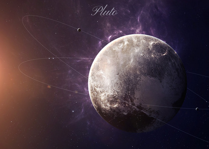 冥王星与月亮从显示所有他们美丽的空间。非常详细的图像，包括由美国国家航空航天局提供的元素。其他方向和行星可用