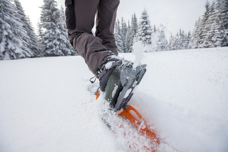 在喀尔巴阡山冬季雪地行走