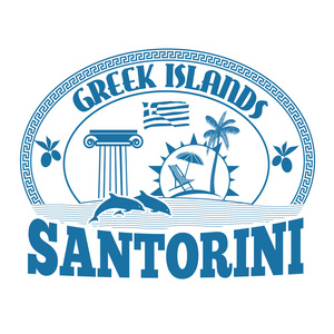 希腊群岛 圣托里尼岛 图章或标签