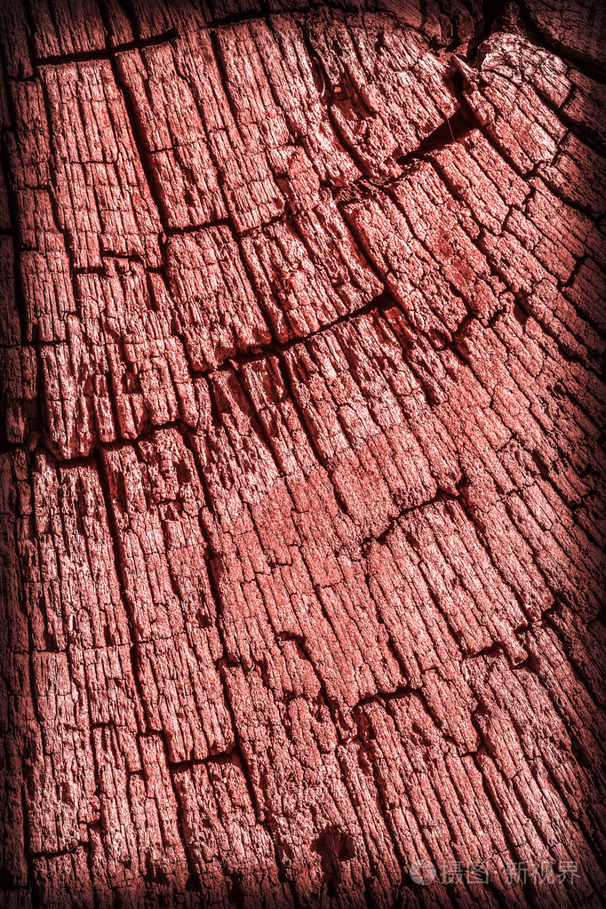旧木材柱式风化烂裂顶面染红色小插图 grunge 纹理